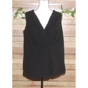 Avenue Stretch Black V-Neck Sleeveless Top Size 18W 20W Ruffle Trim Wrap Look